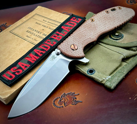 Specialty Hinderer XM-24 Spearpoint Battle Bronze Ti Smooth Textured Natural Micarta with S45VN SW Blade Bronze Ti HW