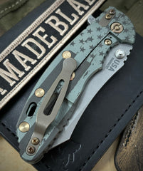 Battled Ammo Can Green Stars & Stripes Hinderer XM-18 3.5" Skinny Skinner Working Finish Ti Black G10 Magnacut Working Finish Blade Bronzed Out HW