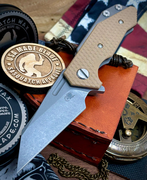 Wharnie Hinderer Half Track Gen 2 Coyote G10 Working Finish Ti with Working Finish Magnacut Blade