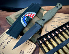 Les George Galvo with Green Tephra G10 Black Cerakote 3V Blade - USA MB