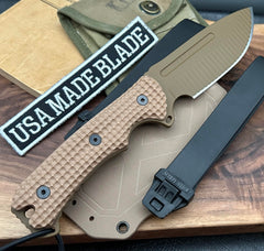 Freeman 5" 451 Fixed Blade with Magnacut Steel FDE Blade with Tan Checkered G10 - USA MB