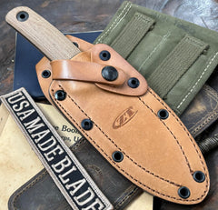 ZT0004 with Cru-Wear Blade, Canvas Micarta Handles, and Tan Leather Sheath - USA MB
