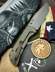 Swerve Pattern McNees Knives Mac-2 3.5" Atomic Two Tone Green and Bronze Ti Stonewashed Magnacut Blade