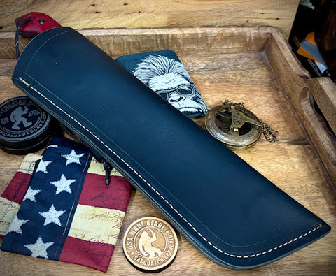 T.M. Hunt Full Custom M18 #692 with Red Curly Maple Handle with Black Custom Leather Sheath and Forced Patina O1