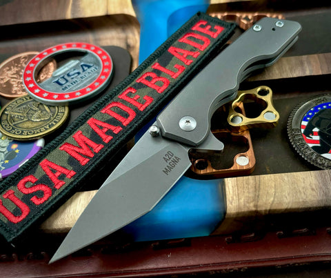 A2D Mark 3 Flipper Small Stonewashed Hiatsu-Rising Grind Smooth Ti on Bearings Magnacut Blade - USA MB