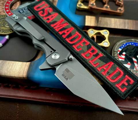 A2D Mark 3 Flipper Small Stonewashed Hiatsu-Rising Grind Smooth Ti on Bearings Magnacut Blade - USA MB