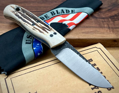 W.A. Surls Knives Balus Sambar Stag Bone Handle, Black Liners, Tapered Tang and 1/8 A2 Flat Ground Blade - USA MB