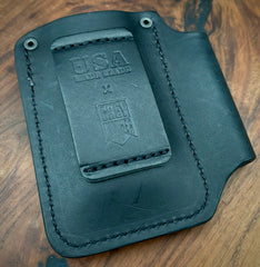 Sasquatch custom Black Leather EDC Pen & Knife Carrier Made by Grey Leather exclusively for USA Made Blade - USA MB