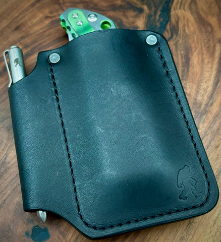 Sasquatch custom Black Leather EDC Pen & Knife Carrier Made by Grey Leather exclusively for USA Made Blade - USA MB