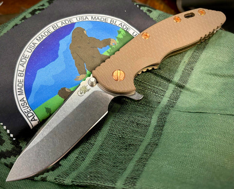 Hinderer XM-18 3.5 Slicer Bronze Ti and Copper with Sasquatch Tab SW S45 FDE G10