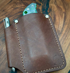 Sasquatch custom Brown Leather EDC Pen & Knife Carrier Made by Grey Leather exclusively for USA Made Blade - USA MB
