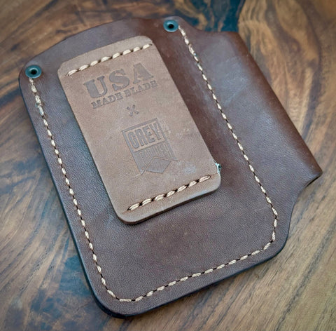 Sasquatch custom Brown Leather EDC Pen & Knife Carrier Made by Grey Leather exclusively for USA Made Blade - USA MB