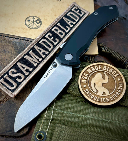 Chupacabra from Tactile Knife Company Tumbled Magnacut with Black Aluminum Scales Ti Hardware and Ti Lynch Clip - USA MB