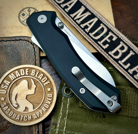 Chupacabra from Tactile Knife Company Tumbled Magnacut with Black Aluminum Scales Ti Hardware and Ti Lynch Clip - USA MB