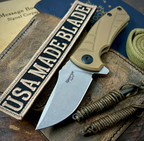 Les George ESV Flipper FDE DLC Sweep Ti, S45VN Blade, Black DLC Hardware and Black DLC Pocket Clip - USA MB
