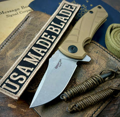 Les George ESV Flipper FDE DLC Sweep Ti, S45VN Blade, Black DLC Hardware and Black DLC Pocket Clip - USA MB