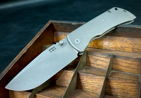 McNees Custom Knives Mac-2 3.5" Atomic Ti Stonewashed Blade Magnacut Hollow Grind Geared Back Spacer