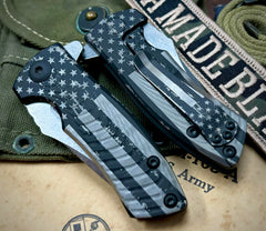 Full Battled Stars & Stripes Les George ESV Flipper Black DLC Morph Ti & S45VN Blade EXCLUSIVE - USA MB