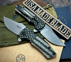 Full Battled Stars & Stripes Les George ESV Flipper Black DLC Morph Ti & S45VN Blade EXCLUSIVE - USA MB