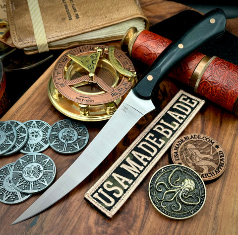 Nicholas Nichols Filet Knife with Nitro V Black Micarta Handles and Copper Pins - USA MB