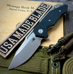 Bowie Hinderer Half Track Gen 2 Black G10 Stonewashed Ti and Stonewashed S45VN Blade - USA MB