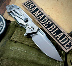 Bowie Hinderer Half Track Gen 2 Black G10 Stonewashed Ti and Stonewashed S45VN Blade - USA MB