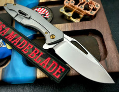 Koenig Arius Carbon Fiber with Brightwash M390 Blade with Polished Flats and Bronze Hardware - USA MB