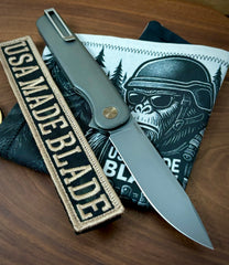 Rockwall Flipper with Slate Gray Magnacut Blade Countoured Ti Handles with bronze ti hardware from Tactile Knife Co. - USA MB
