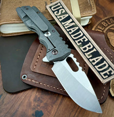 A2D Mark 2 Medium Satin Drop Point-Rising Grind Magnacut Blade Sailor Jerry Ti on Washers - USA MB
