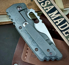 A2D Mark 2 Medium Satin Drop Point-Rising Grind Magnacut Blade Sailor Jerry Ti on Washers - USA MB
