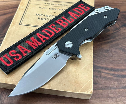 Bowie Hinderer Half Track Gen 2 Black G10 Stonewashed Ti and Stonewashed S45VN Blade - USA MB