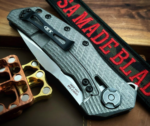 ZT0308CF Factory Special Series Satin Ground M390 Blade, Carbon Fiber Scale, Working Finish Ti In Stock - USA MB