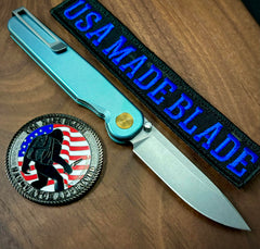 Mint Green with Bronze Hardware Anodized Tactile Knives Rockwall Thumbstud Ti Liner Lock in Magnacut - USA MB