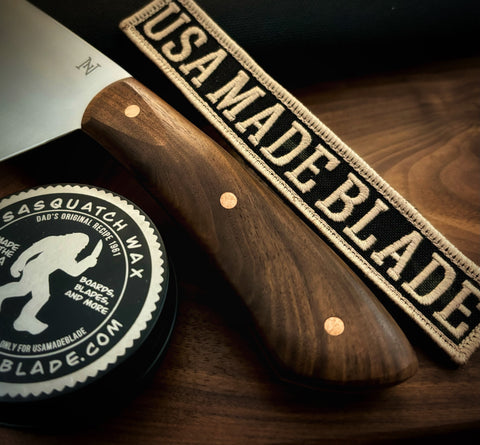 Nicholas Nichols Full Size Chef Knife with Walnut Handles, Copper Pins, and Nitro-V Steel - USA MB