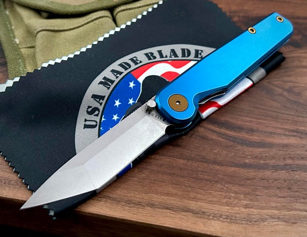 Carolina Blue and Bronze Tactile Knife Company Tanto Rockwall Thumbstud Ti Liner Lock in Magnacut