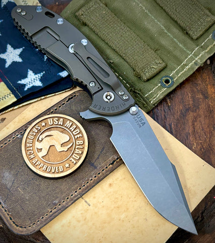 Hinderer XM-24 Harpoon Spanto Black G10 Battle Bronze Ti and S45VN Working Finish Blade