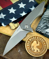 Koenig Mini Goblin Burnisheed M390 Blade with Polished Flats with Smooth Full Ti Handles, Silver Ti Back Spacer, Silver Ti HW and Blasted Clip