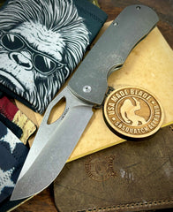 McNees Knives Dixon Atomic Stonewashed Full Ti with 3.75" Magnacut Satin Blade and Satin Hardware