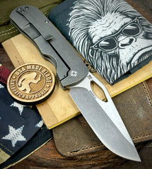 McNees Knives Dixon Atomic Stonewashed Full Ti with 3.75" Magnacut Satin Blade and Satin Hardware