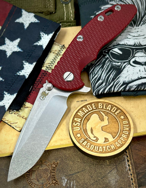 Hinderer XM-18 3.25 Spearpoint Red G10 Working Finish Ti and Stonewashed S45VN Blade