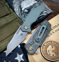 Topo Ammo Can Green Wharnie Full Ti Hinderer Half Track Gen 2 Textured Ti Magnacut Working Finish Blade and Sasquatched Clip