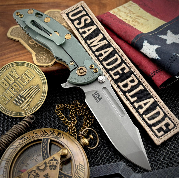 Ammo Can Green Hinderer XM-18 3.25 Fullered Harpoon Spanto Coyote G10 Customized Ti and Working Finish Magnacut Blade with Bronzed Out HW