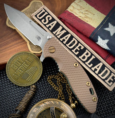 Ammo Can Green Hinderer XM-18 3.25 Fullered Harpoon Spanto FDE G10 Customized Ti and Working Finish Magnacut Blade with Bronzed Out HW - USA MB