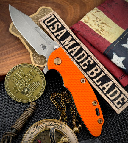 Ammo Can Green Hinderer XM-18 3.25 Fullered Harpoon Spanto Orange G10 Customized Ti and Working Finish Magnacut Blade with Bronzed Out HW