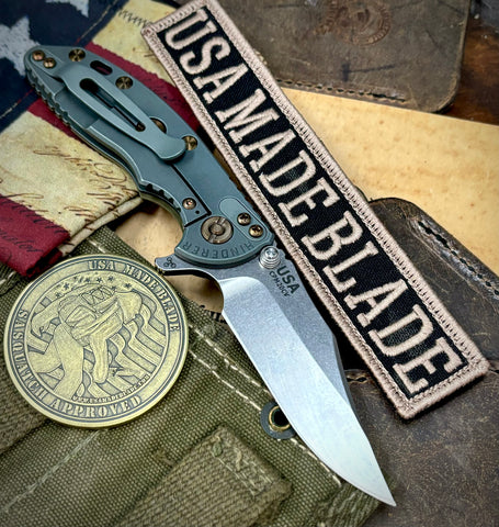 Ammo Can Green Hinderer XM-18 3.0" Bowie Flipper OD Green G10 Anodized Working Finish Ti with Stonewashed 20CV Blade and Bronzed Out Hardware - USA MB