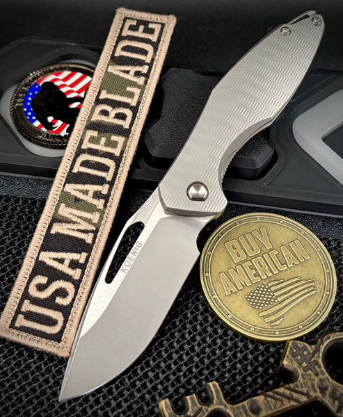 Non Flipper Koenig Mini Arius with M390 Burnished Blade with Polished Flats Plexa Ti and Silver Ti Hardware  MA211511111P