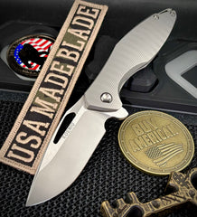 Koenig Mini Arius with M390 Burnished Blade with Polished Flats Plexa Ti and Silver Ti Hardware MA111511111P