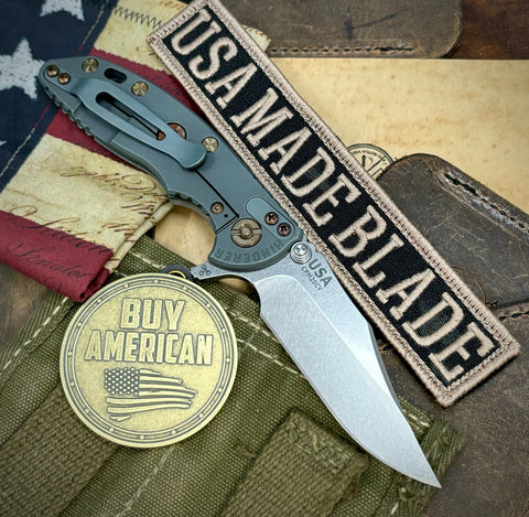 Ammo Can Green Hinderer XM-18 3.0" Bowie Flipper Translucent Green G10 Anodized Working Finish Ti with Stonewashed 20CV Blade and Bronzed Out Hardware - USA MB