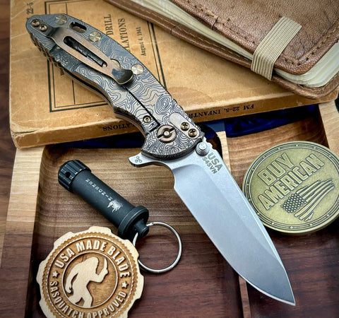 Topo BronzeHinderer XM-18 3.25 Spearpoint Coyote G10 Stonewashed Topo Ti Stonewashed Blade S45VN Blade and Sasquatch Clip - USA MB