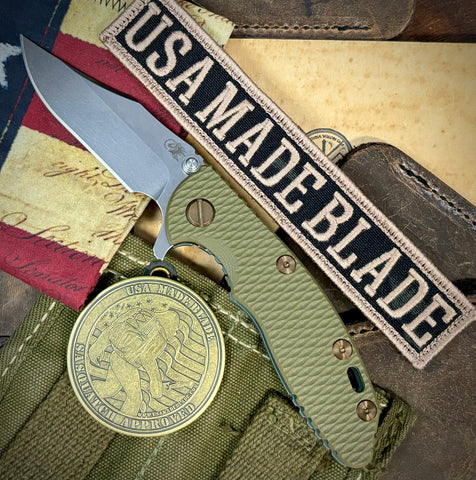 Ammo Can Green Hinderer XM-18 3.0" Bowie Flipper OD Green G10 Anodized Working Finish Ti with Stonewashed 20CV Blade and Bronzed Out Hardware - USA MB